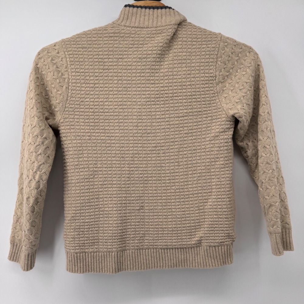 Carbon2Cobalt Cardigan Men Medium Beige Merino Wool Blend Cable Knit Snap Button - Picture 3 of 7